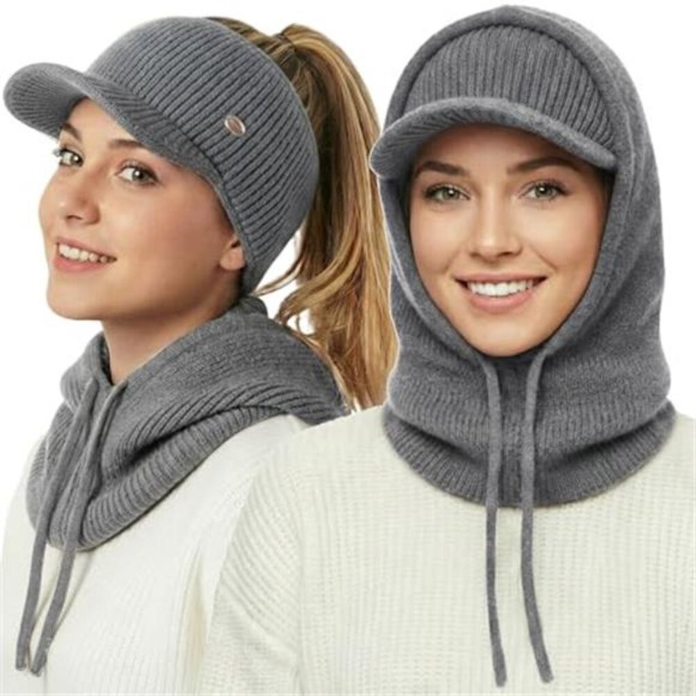 Women's Two-Piece Set Windproof Warm Balaclava Visor Hat